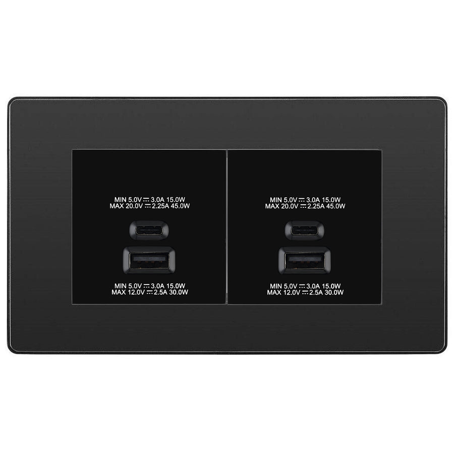 BG Evolve Black Chrome 4G Faceplate with 45W USB A+C Charger Modules – Black Insert