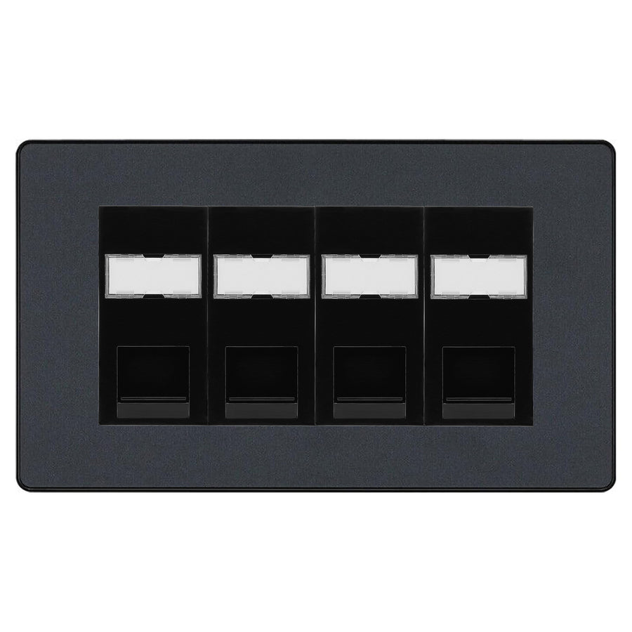 BG Evolve Matt Grey 4 Gang RJ45 Cat5e Data Socket Black Inserts