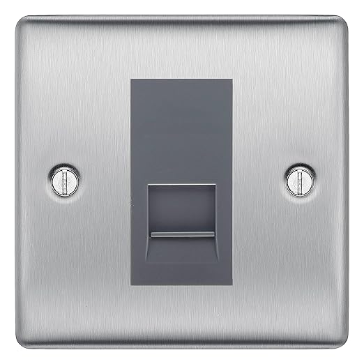 BG Nexus Brushed Steel Single IDC Secondary Telephone Socket - Grey Insert