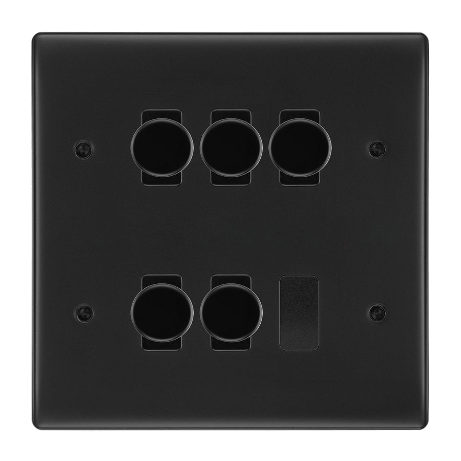 BG Matt Black 5 Gang 2 Way Trailing Edge Dimmer LED Compatible Custom Grid Switch