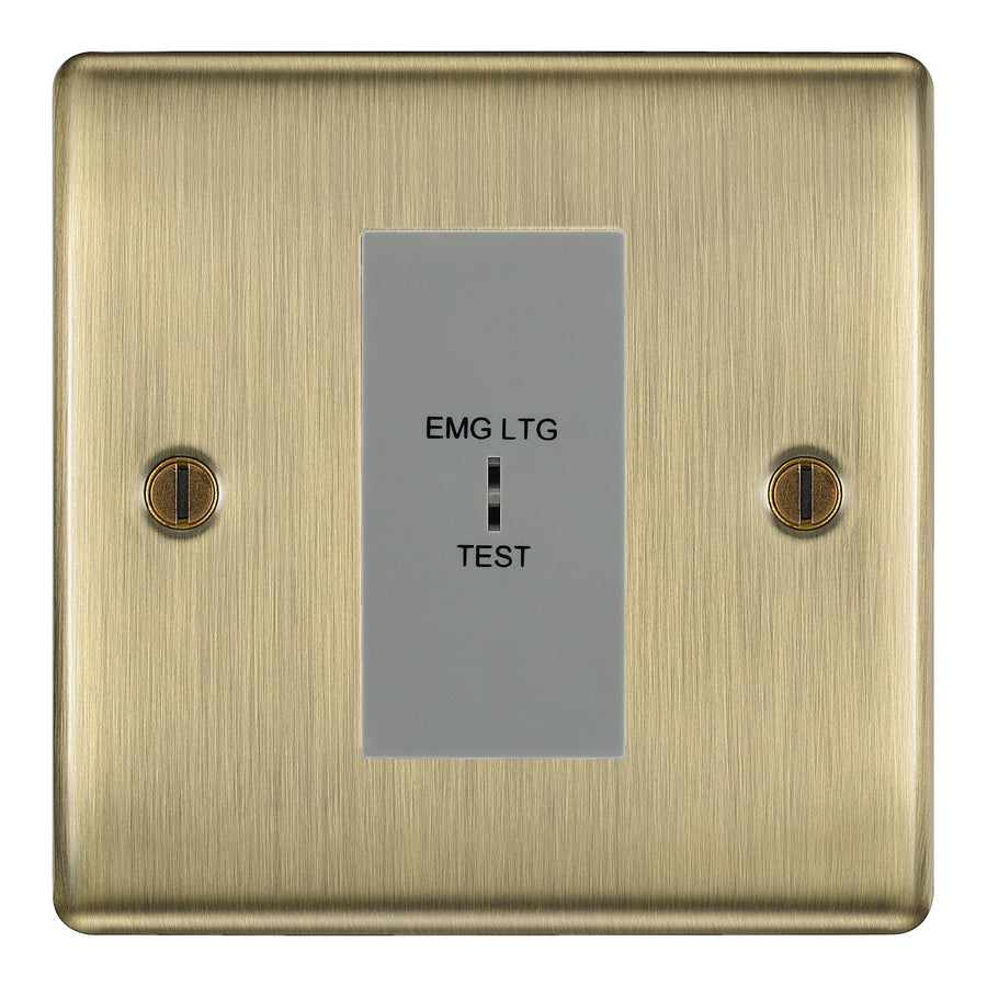 BG Nexus Metal Antique Brass 20AX 2 Way Emergency Lighting Test Key Switch - Key Included - Grey Insert