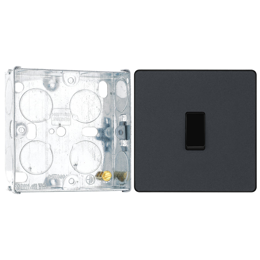 BG Evolve Matt Grey 1 Gang 20A 16AX Intermediate Light Switch PCDMG13B with 25mm Steel Back Box