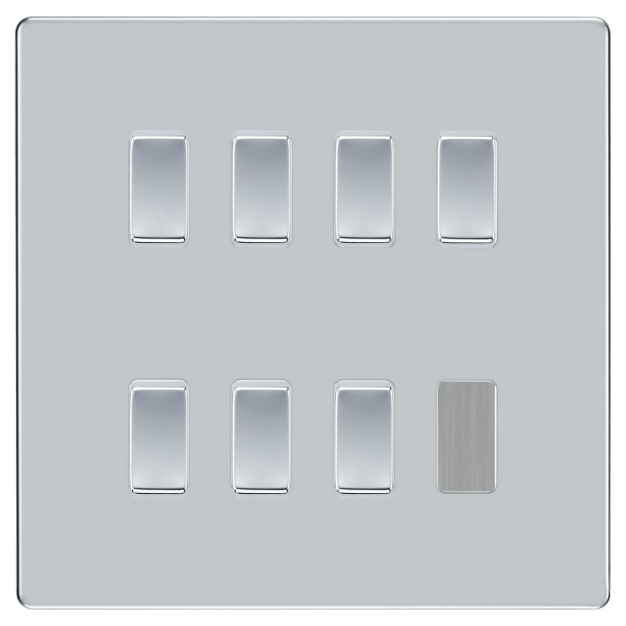 BG Polished Chrome Screwless 7 Gang Light Switch 2 Way Custom Grid Switch Mirror