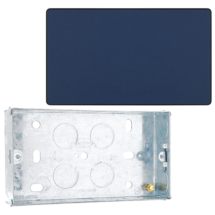 BG Evolve Matt Blue 2 Gang Double Blank Plate PCDDB95B with 25mm Steel Back Box