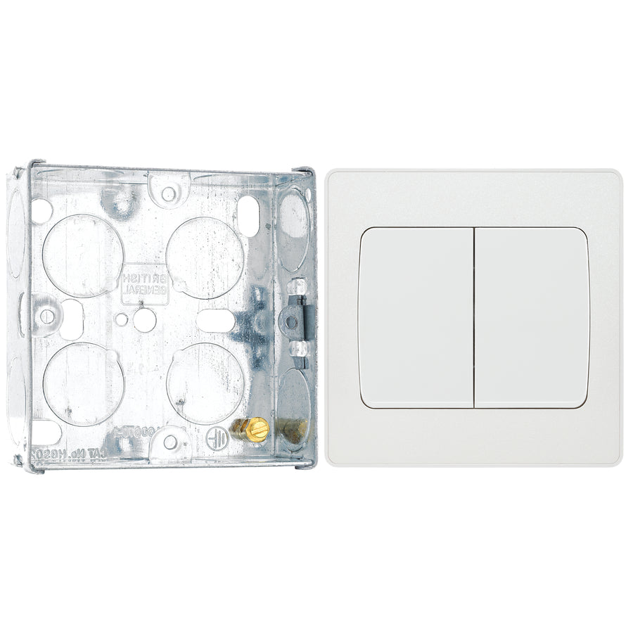 BG Evolve Pearlescent White 20 Amp 16AX Double Wide Rocker Light Switch PCDCL42WW with 25mm Steel Back Box