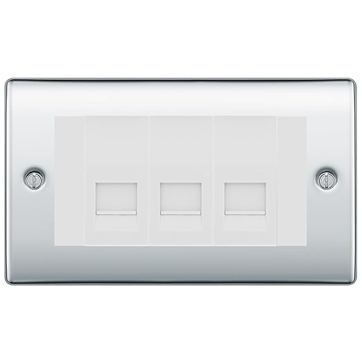 BG Nexus Polished Chrome 3 Gang IDC Secondary Telephone Socket - White Insert