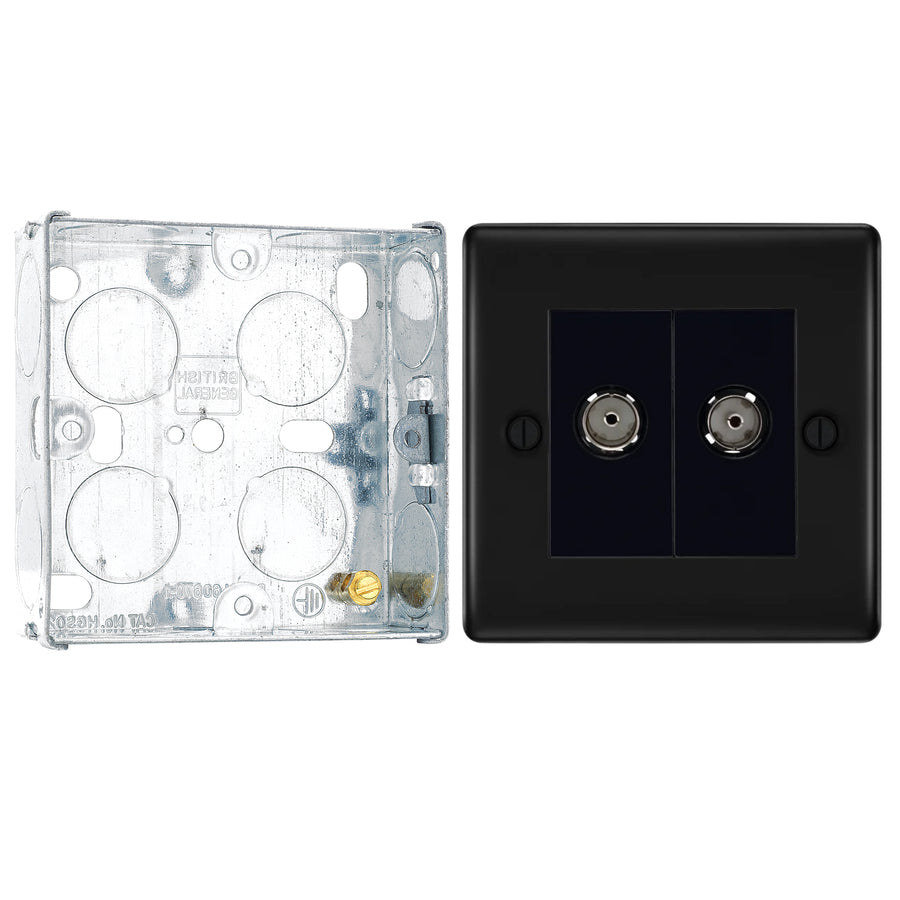 BG Nexus Matt Black Double Coaxial Socket NFB61 with 25mm Steel Back Box