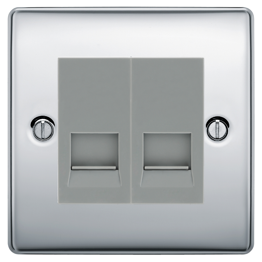 BG Nexus Polished Chrome Double Master Telephone Socket – Grey Insert