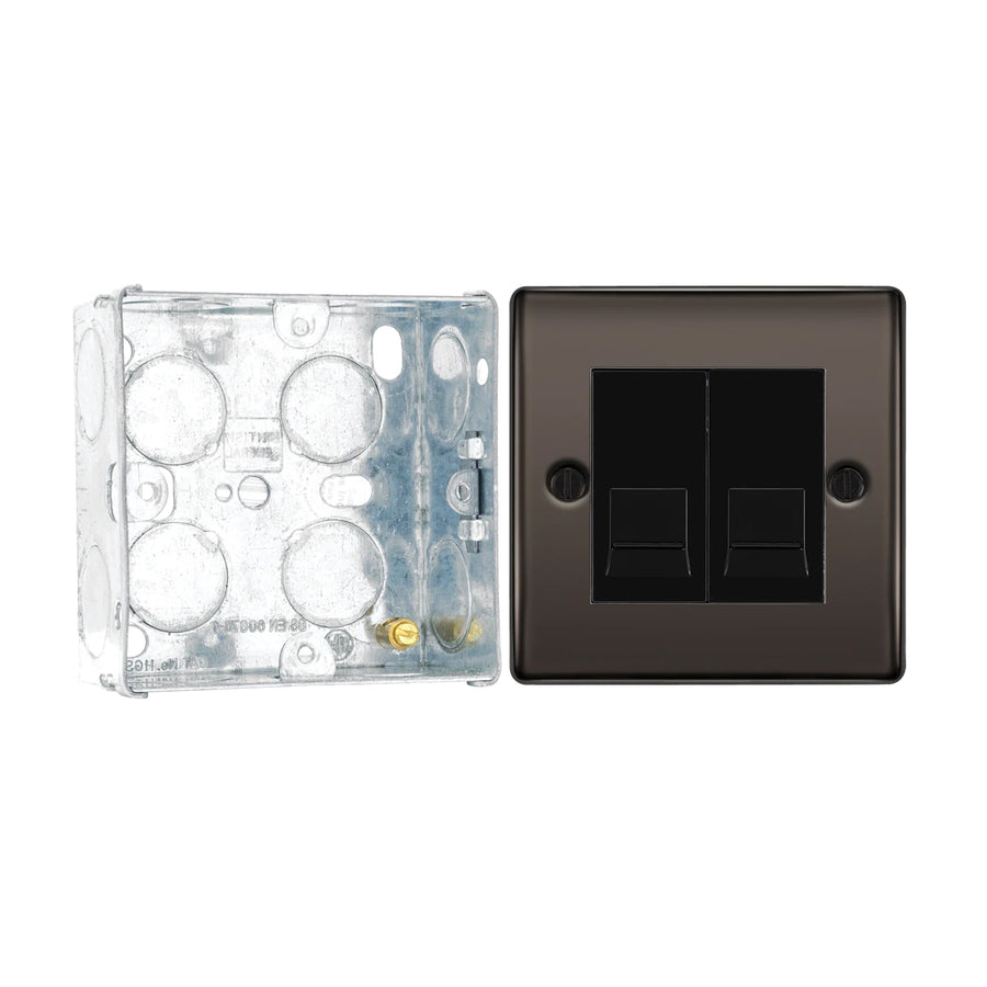 BG Nexus Black Nickle Double Master Telephone Socket NBNBTM2 with 35mm Steel Back Box