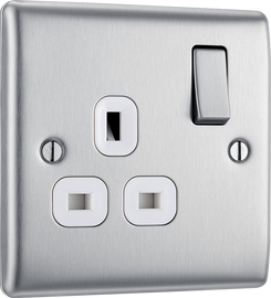 BG NBS21W Nexus Metal Brushed Steel 1 Gang 13A Switched Socket - White Insert