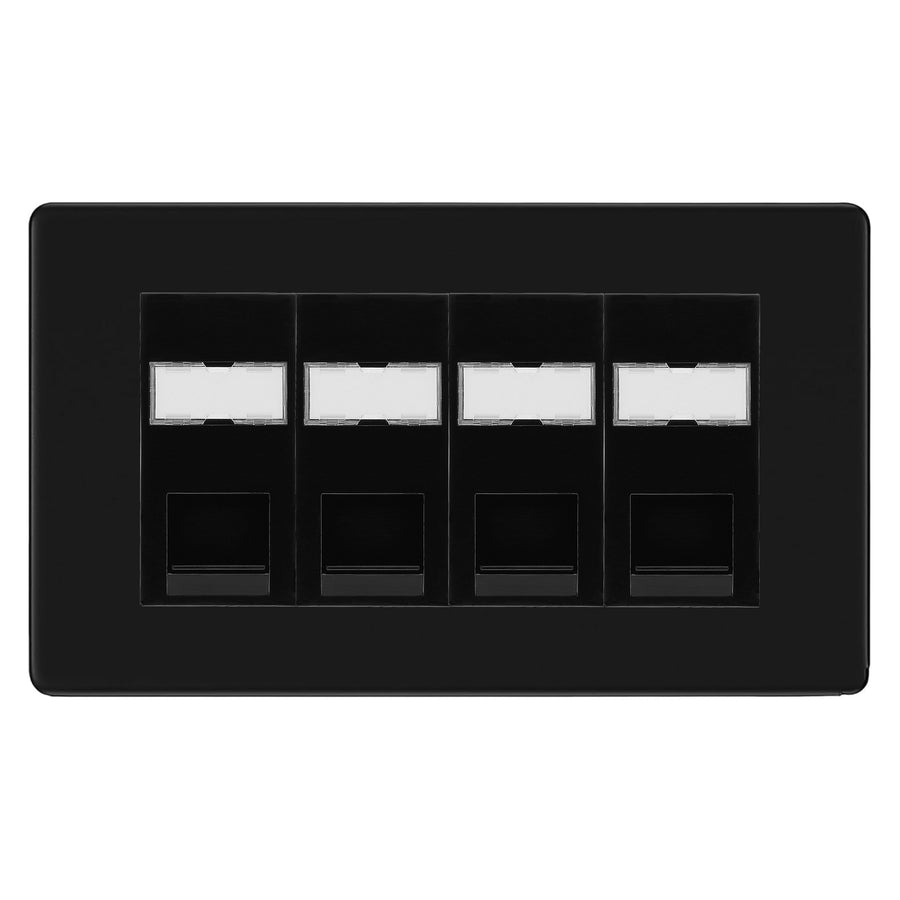 BG Screwless Matt Black 4 Gang RJ45 Cat5e Data Socket Black Inserts