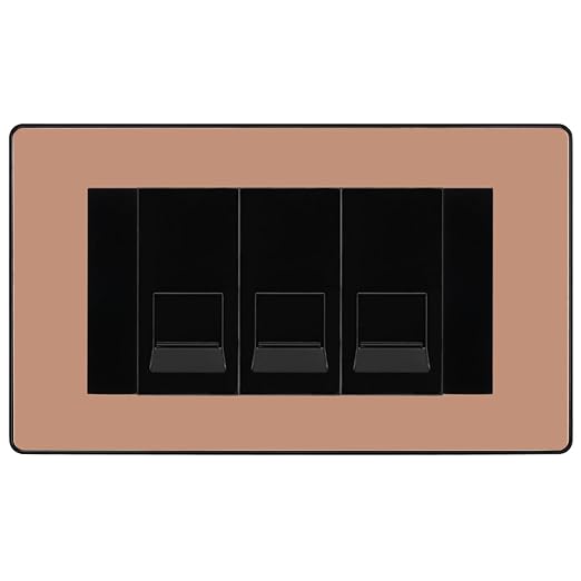 BG Evolve Polished Copper 3 Gang RJ11 Telephone Socket Euro Module - Black Insert