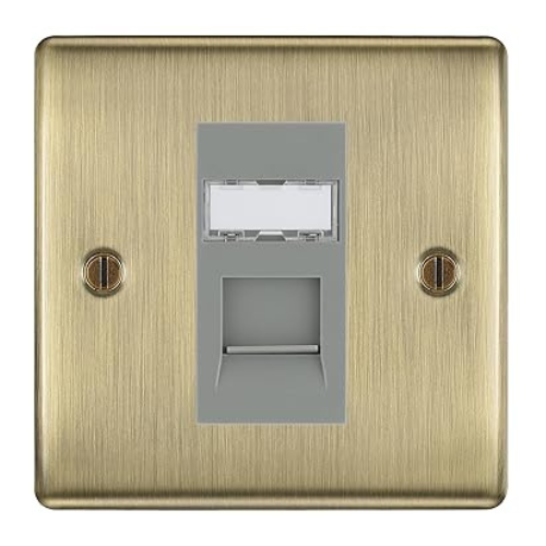 BG Nexus Antique Brass Single 1 Gang RJ45 Data Socket NABRJ451G Grey Insert