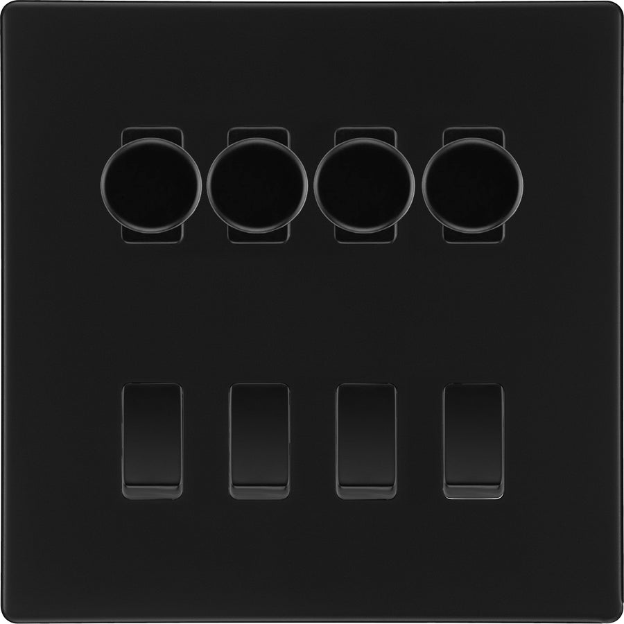 BG Screwless Matt Black 8 Gang Switch 4x Trailing Edge LED Dimmer 4x 2Way Custom Switch