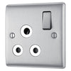 BG Nexus Brushed Steel 15A Switched Round Pin Single Socket NBS99W and 25mm Steel Back Box