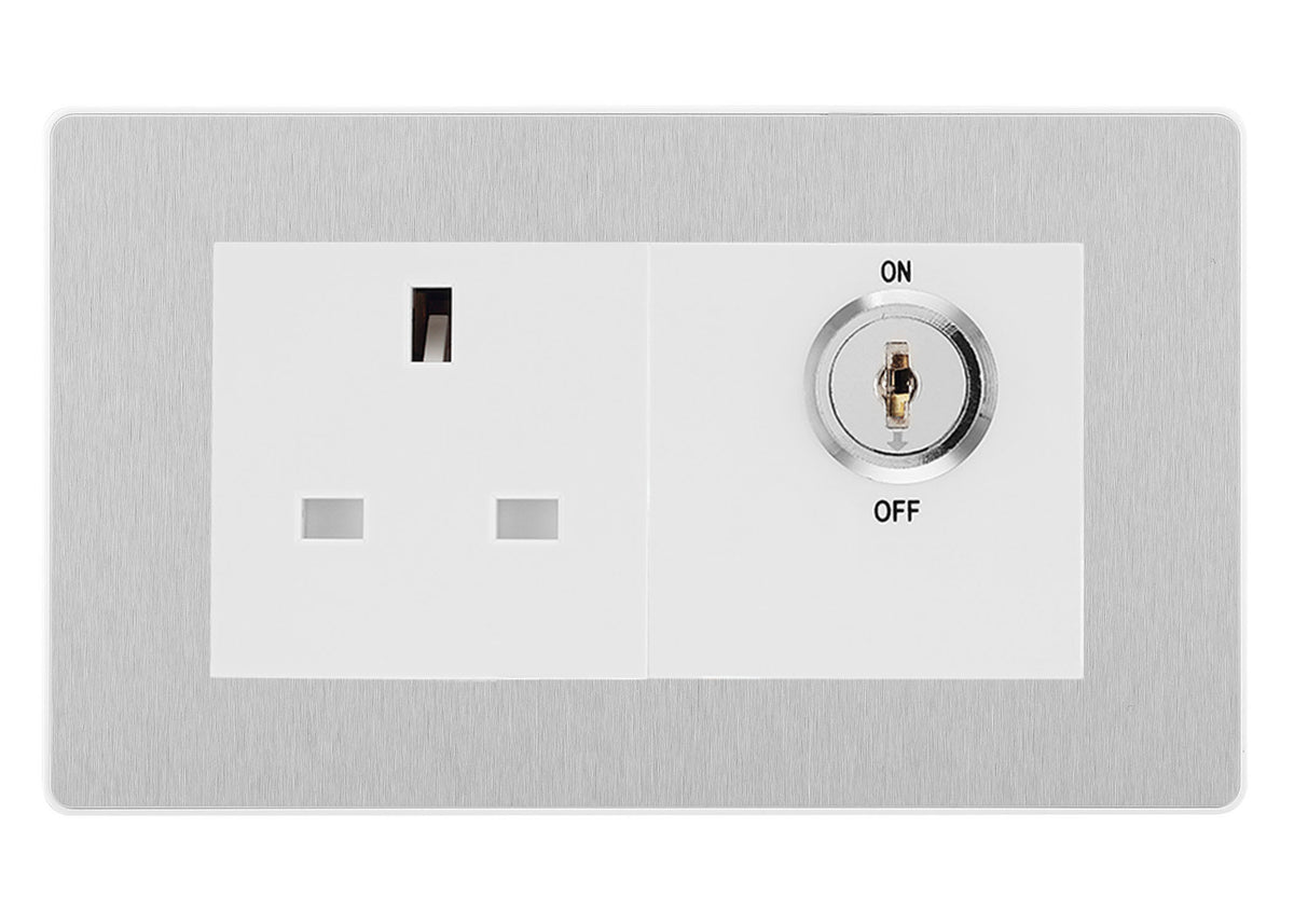 BG Evolve Brushed Steel 13A Double Pole Key Controlled Socket – White ...