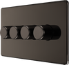 FBN84 Side -This trailing edge quadruple dimmer switch from British General allows you to control your light levels and set the mood. The intelligent electronic circuit monitors the connected load and provides a soft-start with protection against thermal, current and voltage overload.