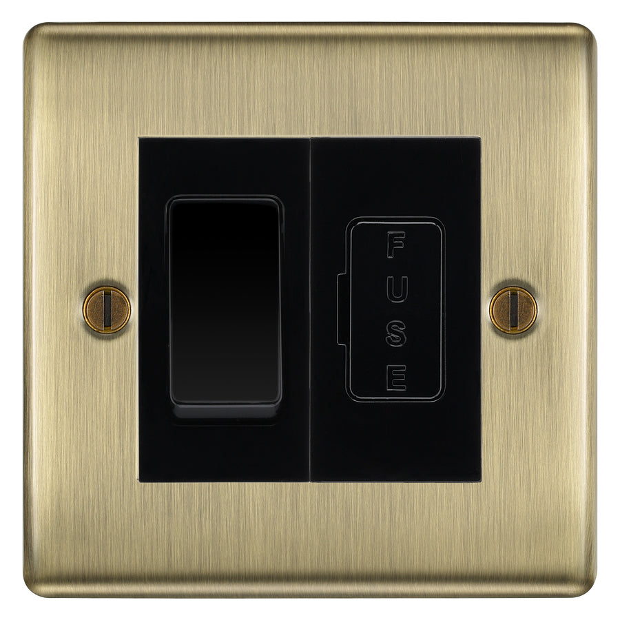 BG Nexus Antique Brass 2 Way Light Switch & 13A Fused Spur Plate | Black Insert
