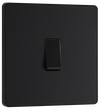 PCDMB12B Front - This Evolve Matt Black 20A 16AX single light switch from British General will operate one light in a room. The 2 way switching allows a second switch to be added to the circuit to operate the same light from another location (e.g. at the top and bottom of the stairs).