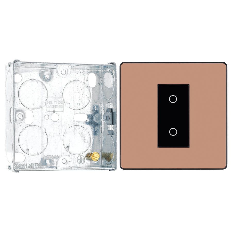BG Evolve Polished Copper Single Master Touch Dimmer Switch PCDCPTDM1B with 25mm Steel Back Box