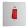 BG Evolve Brushed Steel 1 Gang Single Plate 45A 2 Pole Neon Cooker Switch PCDBS74W with 25mm Steel Back Box