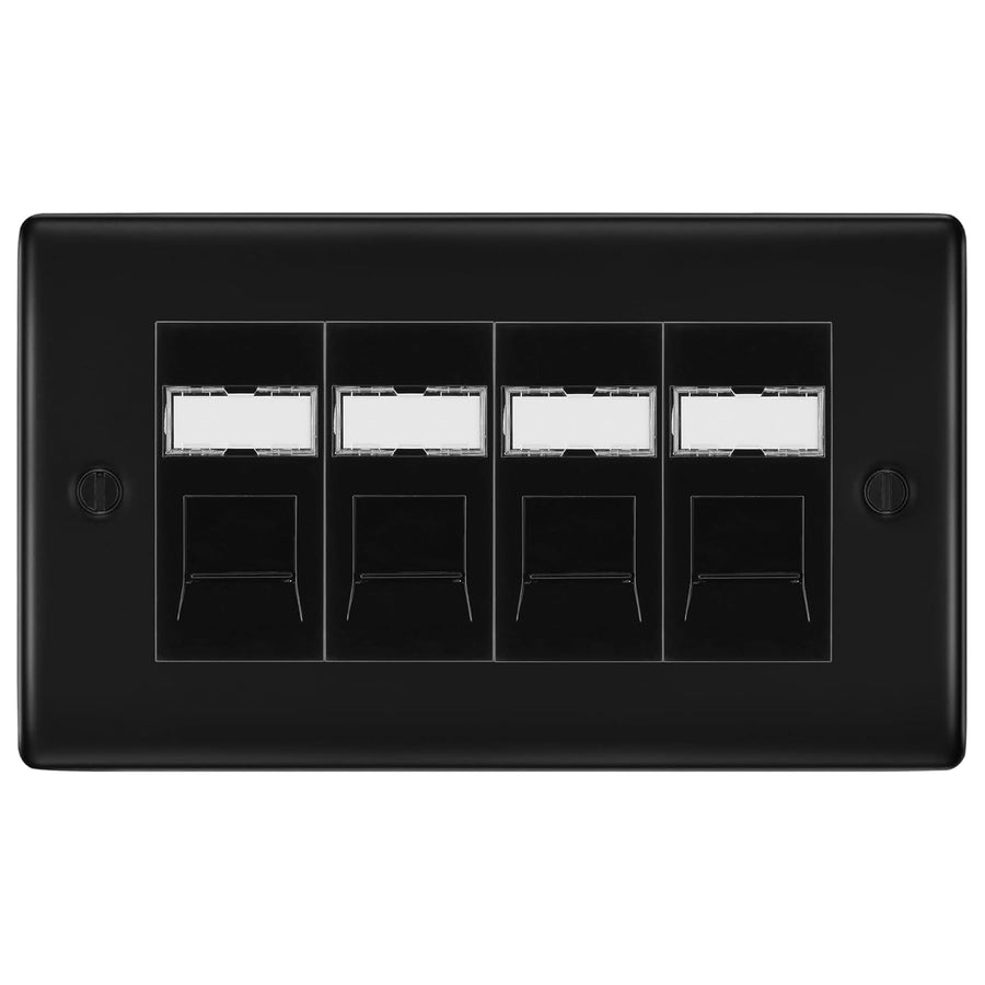 BG Nexus Matt Black 4 Gang RJ45 Cat6 Data Socket Outlet Black Inserts