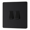 BG Evolve Matt Black 2 Gang 20A 16AX 2 Way Light Switch PCDMB42B with 35mm Steel Back Box