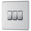 Newlec British General FBS43 Nexus Flatplate Screwless Brushed Steel 3 Gang 20A 16AX 2 Way Light Switch