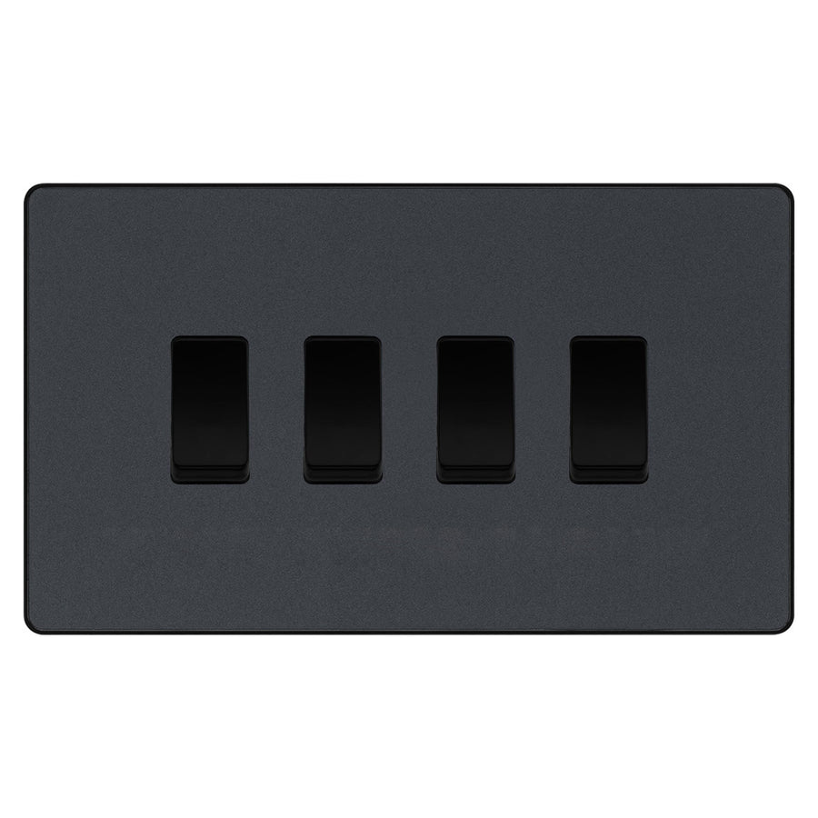 BG Evolve Matt Grey 4 Gang Custom Grid Light Switch Double Format