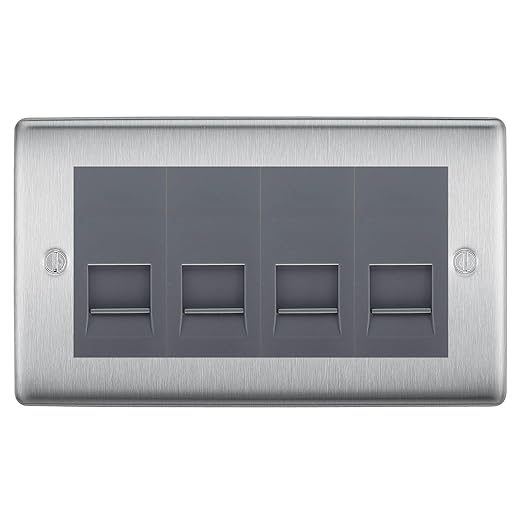 BG Nexus Brushed Steel 4 Gang IDC Secondary Telephone Socket - Grey Insert