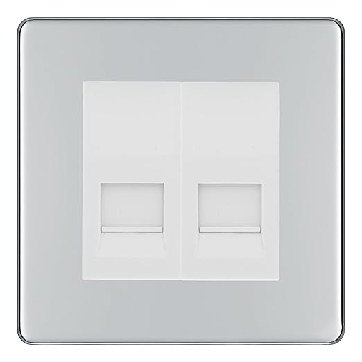 BG Screwless Polished Chrome Double IDC Secondary Telephone Socket - White Insert