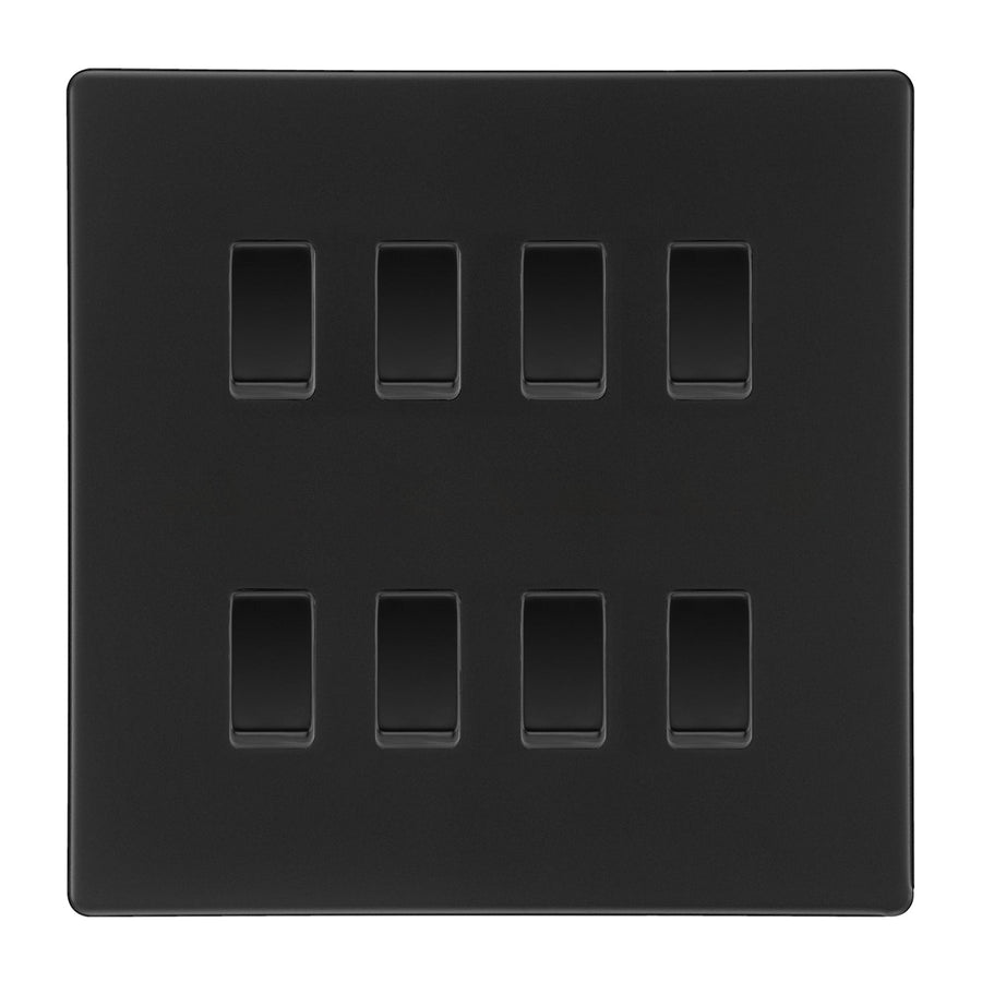 BG Screwless Matt Black 8 Gang Light Switch 2 Way Custom Grid Switch