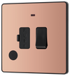 PCDCP52B Front - This Evolve Polished Copper 13A fused and switched connection unit from British General with power indicator provides an outlet from the mains containing the fuse, ideal for spur circuits and hardwired appliances.