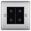 BG Nexus Brushed Steel Double Master Touch Dimmer Switch Black Inserts NBSTDM2B