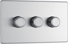 FBS83 Front - This trailing edge triple dimmer switch from British General allows you to control your light levels and set the mood. The intelligent electronic circuit monitors the connected load and provides a soft-start with protection against thermal.