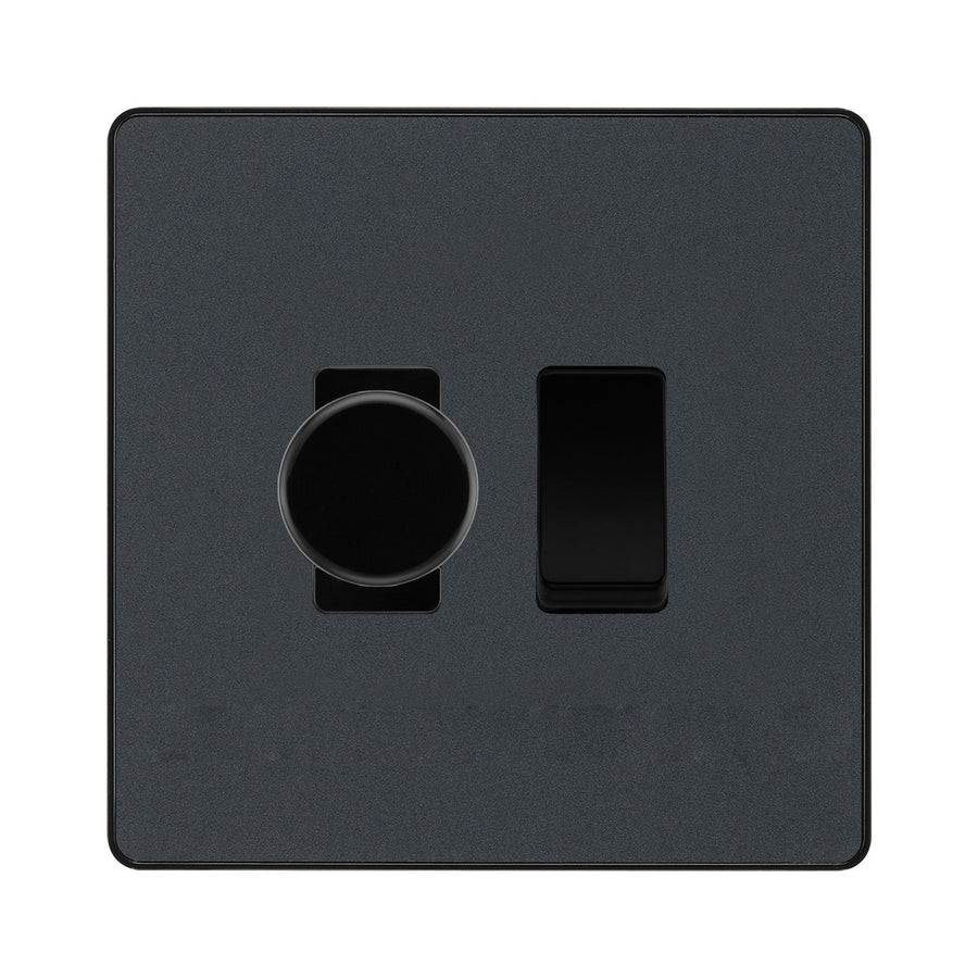 BG Evolve Matt Grey 2 Gang Switch 1x Trailing Edge LED Dimmer 1x Intermediate Grid Switch