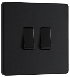 BG Evolve PCDMB42B Matt Black 2 Gang 20A 16AX 2 Way Switch-Black Insert