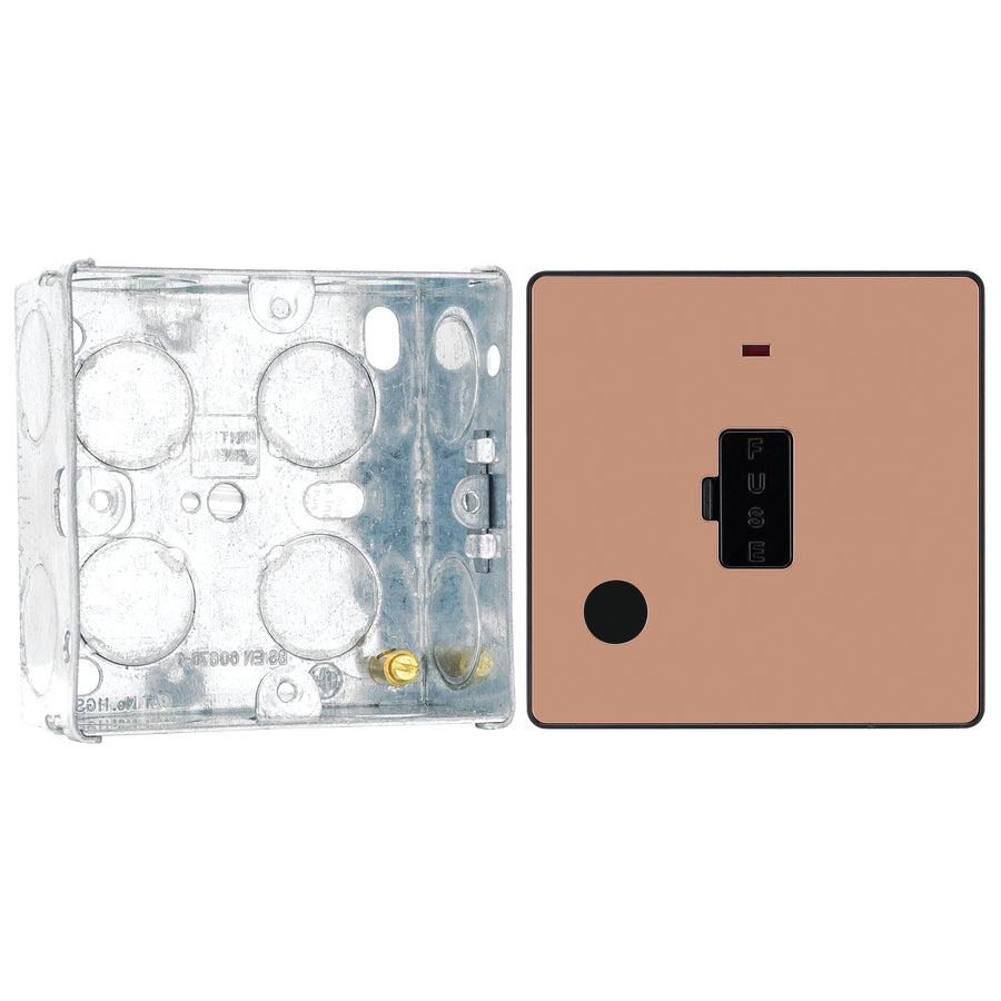 BG Evolve Polished Copper 13A Unswitched Spur with Neon and Flex Outlet PCDCP54B with 35mm Steel Back Box