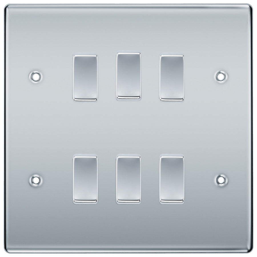 BG Polished Chrome 6 Gang 2 Way Custom Grid Light Switch with Back Box Included