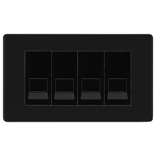 BG Screwless Matt Black 4 Gang RJ11 Telephone Socket Euro Module - Black Insert