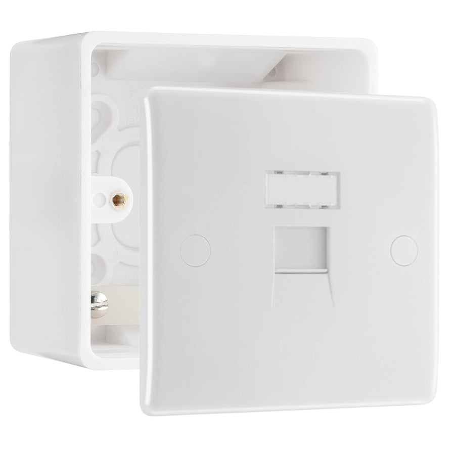 BG Electrical Singel RJ45 Telephone Socket (Screw) & 50mm Pattress Back Box