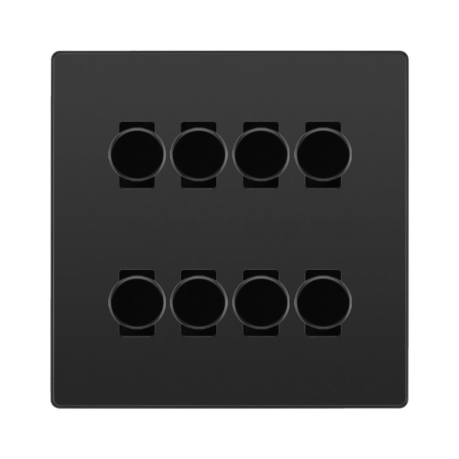 BG Evolve Black Chrome 8 Gang Trailing Edge LED Dimmer Light Switch 2 Way Custom Switch