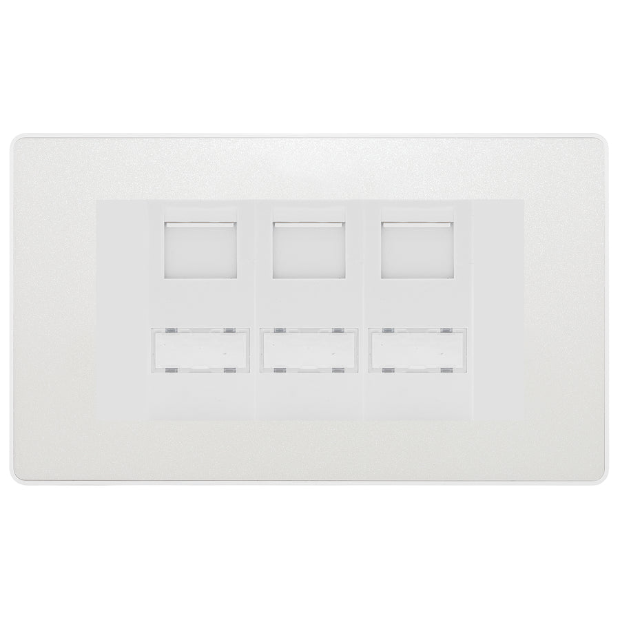 BG Evolve Pearlescent White 3 Gang RJ45 CAT6 Data Socket White Inserts