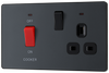 PCDMG70B Front - This Evolve Matt Grey 45A cooker control unit from British General includes a 13A socket for an additional appliance outlet, and has flush LED indicators above the socket and switch. 