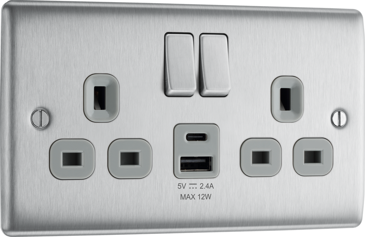 BG NBS22UAC12G Nexus Metal 13A Double Switched Power Sock...– The ...