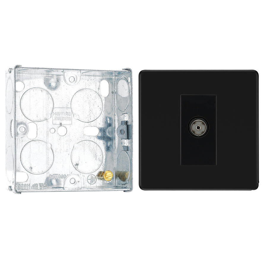 BG Screwless Matt Black 1 Gang Isolated Coaxial Socket FFB62 with 25mm Steel Back Box