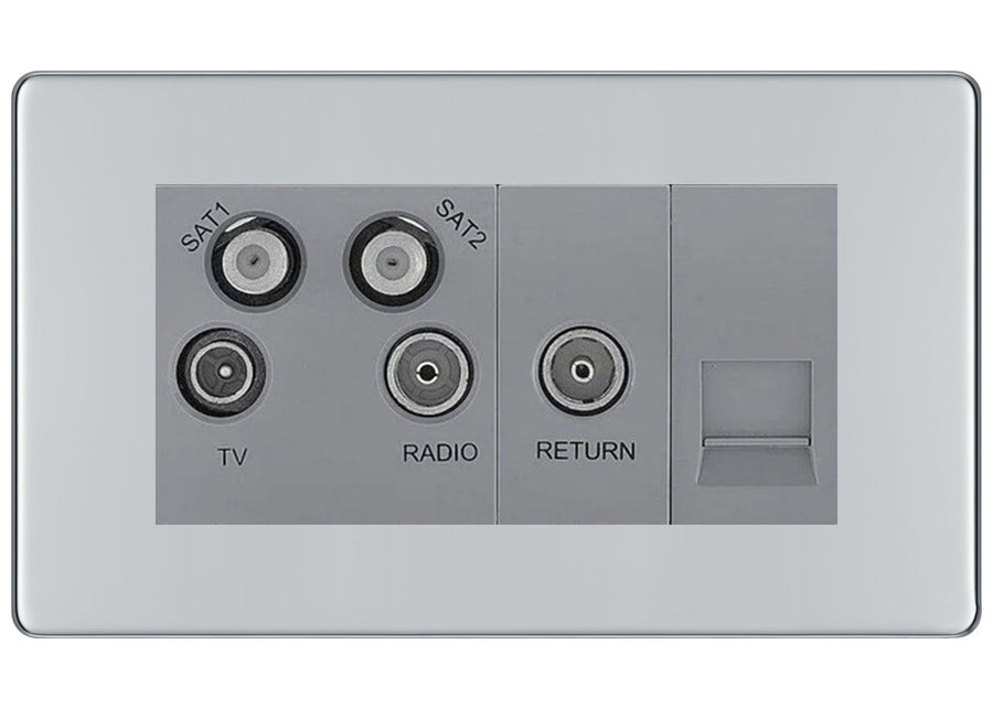 BG Screwless Polished Chrome Quadplex Combination TV Socket FPC69G