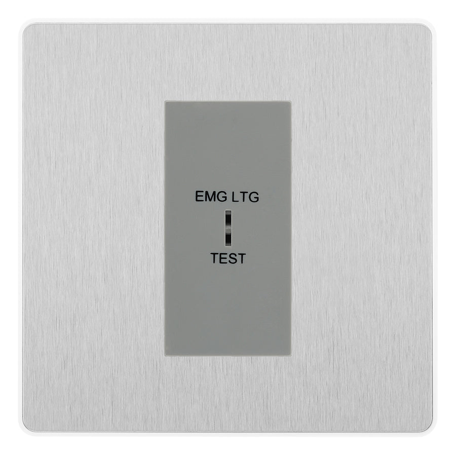BG Evolve Brushed Steel 20AX 2 Way Emergency Lighting Test Key Switch - Grey Insert