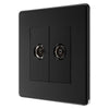 BG Screwless Matt Black 2 Gang Coaxial TV Socket FFB61 with 35mm Steel Back Box