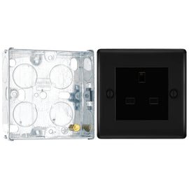 BG Nexus Matt Black 13A Single Unswitched Socket NFB23B with 25mm Steel Back Box